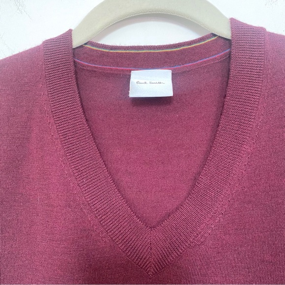 Paul Smith V Neck Merino Wool Sweater Sz XL Merlot - Picture 3 of 9